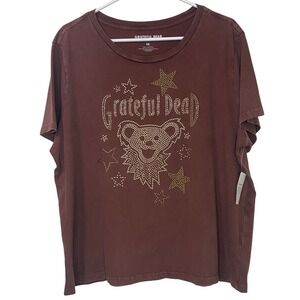 Lucky Brand Grateful Dead Rhinestone Bear Graphic Tee Brown XXL 2XL